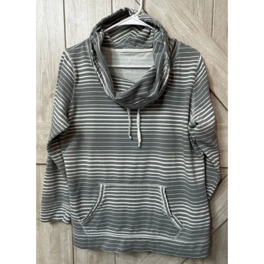 Gray Striped Sz Large Casual Wear Funnel Neck Shirt Front Pocket MADE FOR LIFE